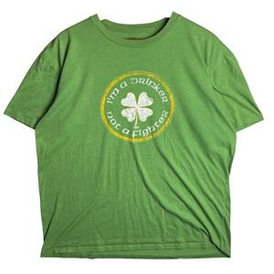 Solid‎ Threads Mens XL Green Im a Drinker Not a Fighter Shamrock Graphic T-Shirt